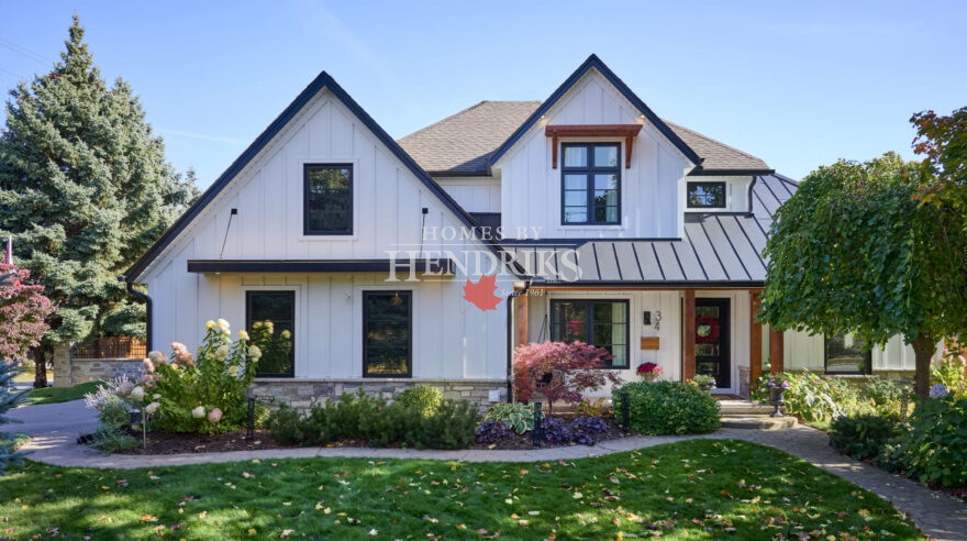 niagara ontario home, white with black and brown wood