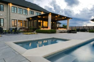 A gorgeous backyard view, showcasing elaborate hardscaping details that enhance outdoor living.